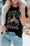 Black Cowboy 78 Letter Graphic Print Crew Neck T Shirt